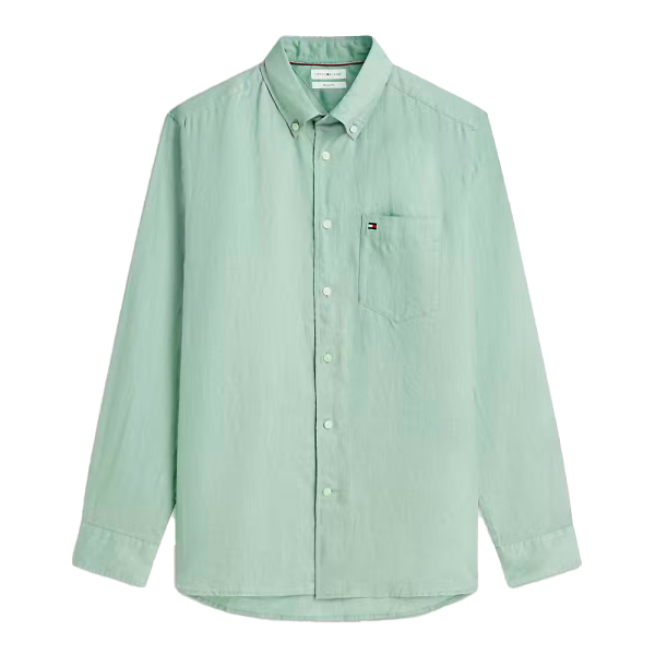 Tommy Hilfiger T-shirts Vert - Chemise coupe classique en pur lin lav - L - Ref 108 €
